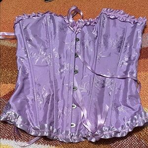 Amazon Purple Satin Floral Boned Corset Top